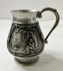 Vintage German SKS Zinn 95% Pewter Beer Tankard Mug – Ornate Relief Scene