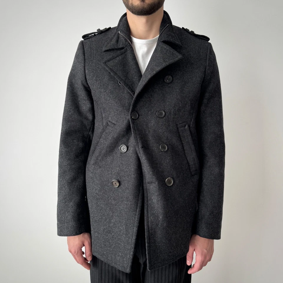 Abrigo Hombre Neil Barrett Doble Pecho Gris Lana Guisante Talla M Foto 2 de 4