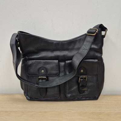 Barbour Slateford Vintage Two Pocket Schwarz Leder Schultertasche Handtasche #2
