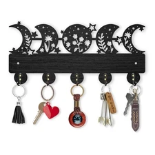 Moon Phase Star Coat Rack Wall Mount Wooden Floral Moon Key Holder for Wall 1...