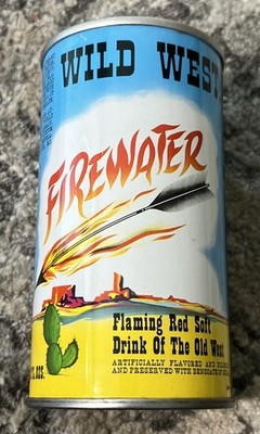 Vintage Wild West Firewater Flaming Red Soft Drink Straight Steel Soda Pop Can