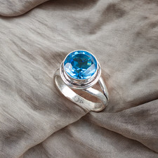 Blue Topaz Gemstone 925 Sterling Silver Ring Handmade Jewelry Ring For Gift