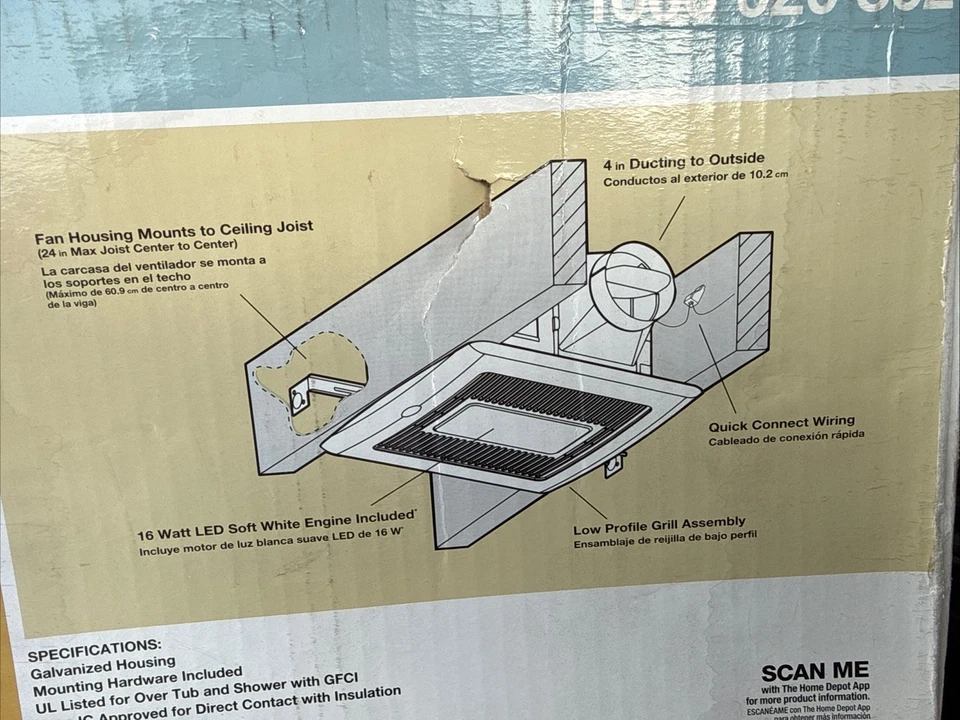 Hampton Bay Ultra Silencioso, Ventilador de Ventilación Luz LED, Acabado Blanco #1000 020 862�� Foto 3 de 4