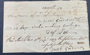 1779 AMERICAN REVOLUTIONARY WAR MANUSCRIPT - MAKING CARTRIDGES MIDDLETOWN MASS.