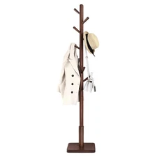 VASAGLE Solid Wood Coat Rack, Free Standing Hall Coat Tree with 8 Hooks, 3 He...