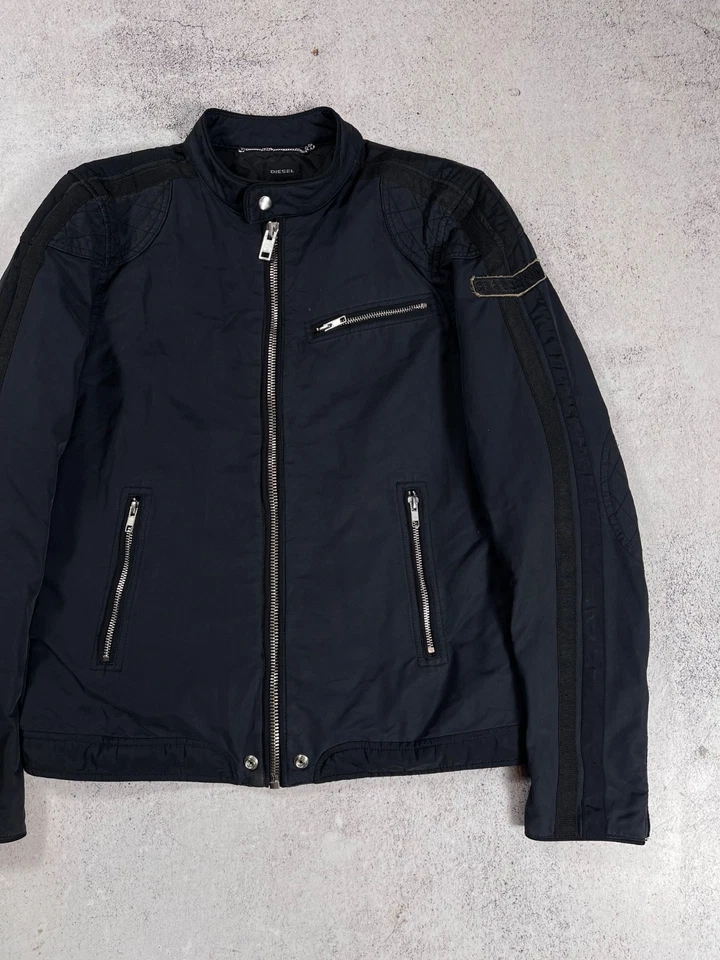 Diesel J.Ares Black Nylon Cotton Biker Zip Single Rider Jacket Motorcycle Sz M - Image 4 of 4