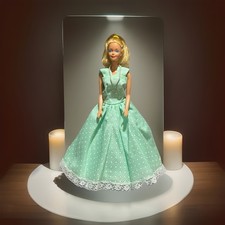 Handmade Barbie Dress Mint Green Polka Dot White Lace Snap Closure Doll Clothes