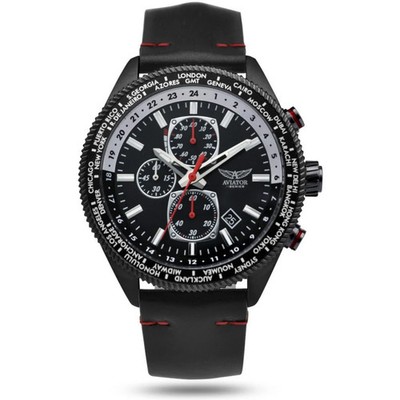 Flieger Herrenuhr - schwarzes Lederarmband VD7 Chronograph Uhr - AVAW9485