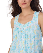 Eileen West Aqua Floral Sleeveless 100 Cotton Jersey Knit Ballet Nightgown L