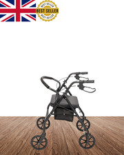 Steel Walker with Wheels Black Folding Mobility Walking Aid Support Frame UK