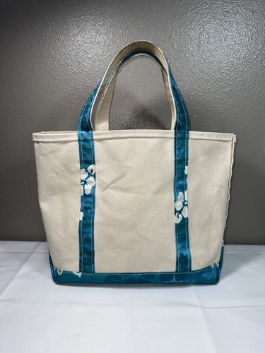 LL Bean Años 90 Vintage Barco Y Bolso de Mano Floral Hibisco Lona Hawaiana 16X11.5 - Imagen 2 de 15