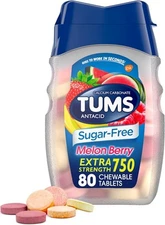 TUMS Extra Strength Chewable Sugar Free Antacid Tablets for Heartburn Relief, Me