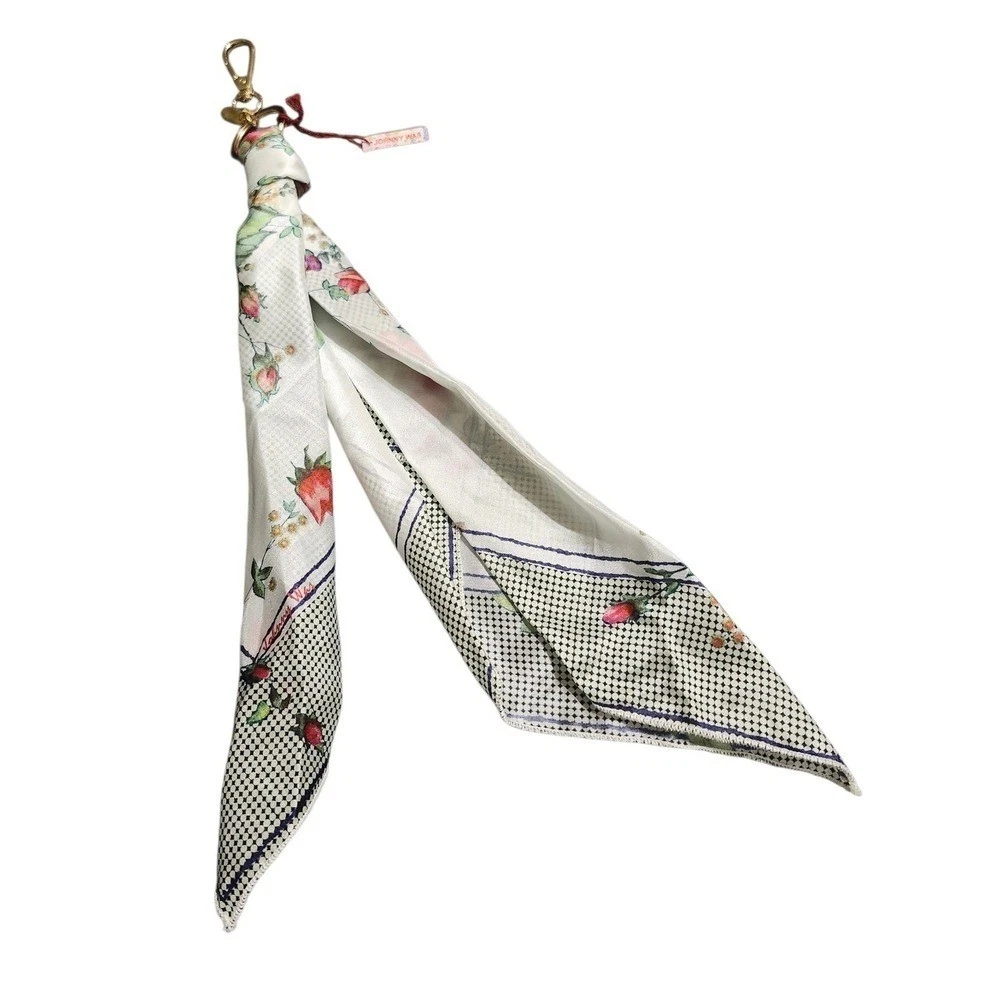 Johnny Was Zoila Silk Scarf Keychain Bag Charm NWT Floral Cream Polka Dot