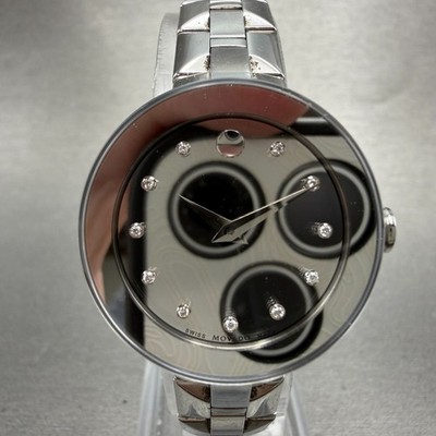 Movado Watch Women 28mm Mirror Dial Silver Tone Round 11.3.14.1247 New Battery