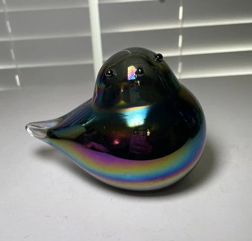 Vintage Purple Iridescent Carnival Solid Glass Bird Figurine