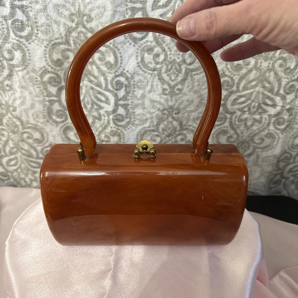 Purse Vintage Lucite Gorgeous Orange Swirl 1950's New Years Party Collectable - Image 2 of 4