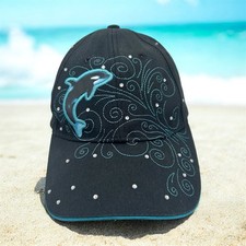 SeaWorld Shamu Orca Whale Black Embroidered Rhinestone Baseball Cap Adjust. VTG