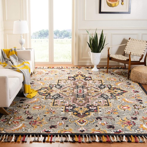 Aspen Collection Area Rug - 9' x 12', Grey & Charcoal, Handmade Boho Braided ...