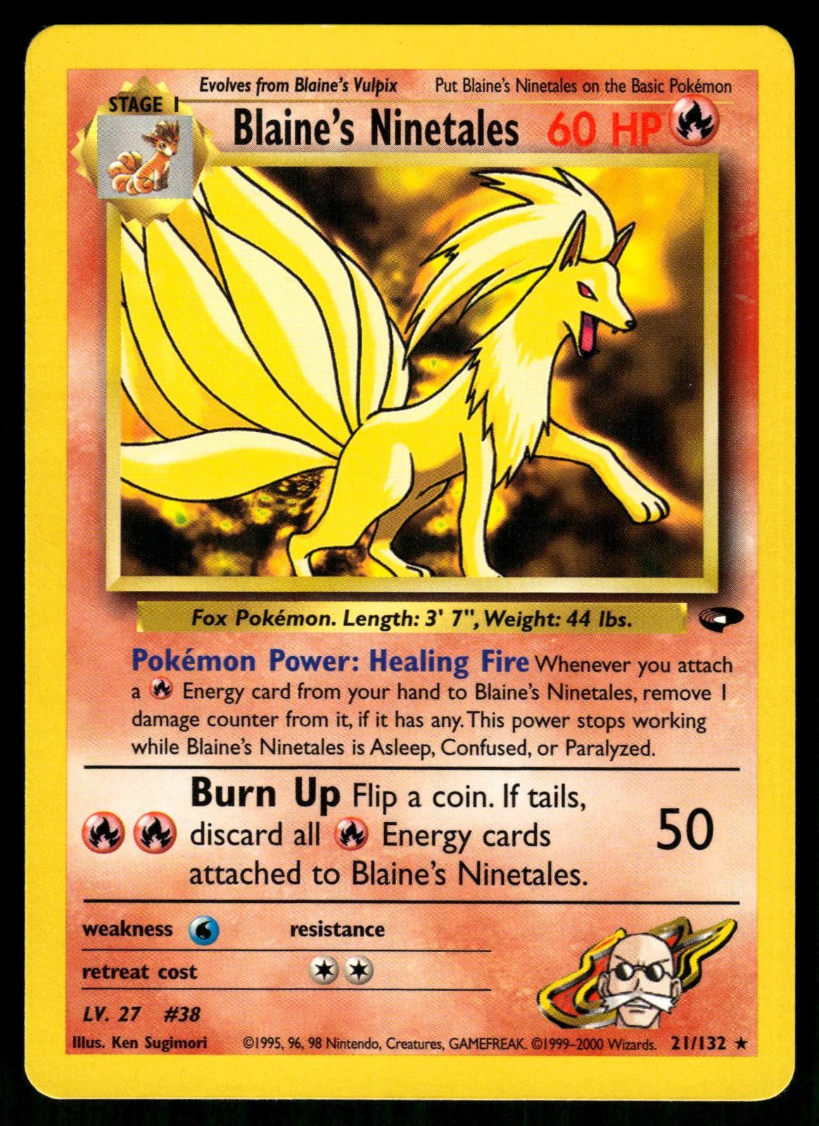 Blaine's Ninetales 21/132 Unlimited Rare Gym Challenge Pokemon NM
