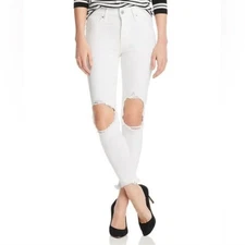 Levi's 721 High Rise Skinny Jeans Keep Dreaming White Busted Knee Size 28