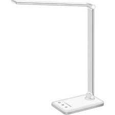 White Crown LED Desk Lamp Dimmable Table USB Charging Port 5 Light Modes, White