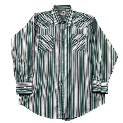 Ely Cattleman Western Button Down XXL Green Pearl Snap Button 18.5 35