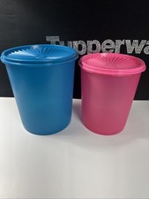 Tupperware Servalier Canister Set 12 cup & 8.5 Cup Decorator Teal Green & Pink