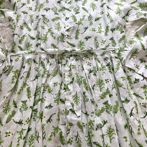 ICHI Antiquites Linen Shirt Long Dress Band Collar Floral pattern White NEW - Picture 3 of 9