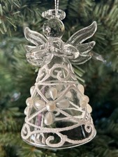 Image of Glass Angel Pearl Glitter Christmas Tree Hanging Decoration 8cm by Heaven Sends