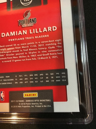 2017-18 Panini NBA Donruss Optic Prizm Card #122 Damian Lillard * CSG 9.5 -002 - Bild 7 von 10