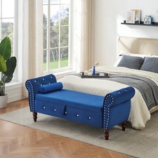Modern Velvet End of Bed Storage Bench Ottoman Seat with Nailhead Trim Arms