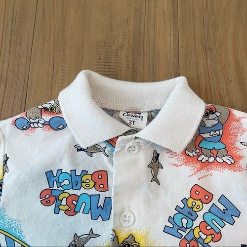 Carter’s Vintage White Muscle Beach Knit Collared Button Up Top California 3T - Picture 3 of 8