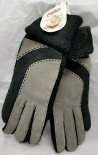Ladies VTG faux leather gloves 100 Acrylic Knit one size fits all Black/Gray