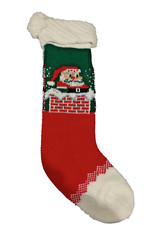 Vintage Christmas Stockings Knitted Sock 18  Santa in Chimney