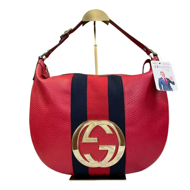Gucci GG Red Zip Large Blondie Sherryline Racing Stripe Hobo Shoulder Purse