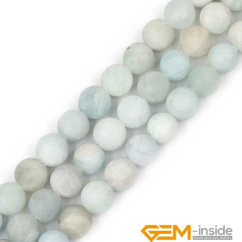 Natural Blue Aquamarine Gemstone Frosted Round Big Hole Jewelry Making Beads 15" - Picture 26 of 36