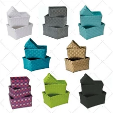 Evideco SET OF 3 Checkered Woven Strap Storage Basket Totes