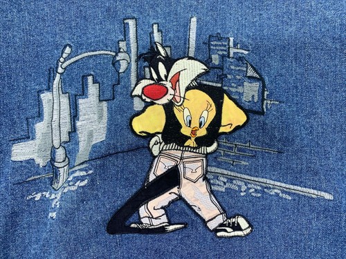 Vintage Embroidered Looney Tunes Sylvester and Tweety Denim Jacket Women Medium - Picture 5 of 11