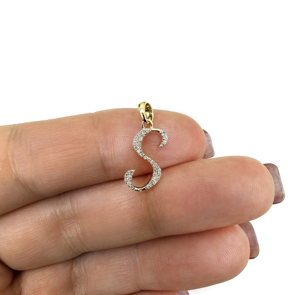 Pingente de letra inicial de ouro amarelo 10K com diamante natural 0,11 CTW - Imagem 3 de 4