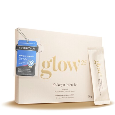 Glow25  Kollagen Intensiv [30 Sticks]   Tripeptid mit Vitamin C, Zink und Biotin