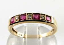 THICK 9K 9CT GOLD RUBY DIAMOND ETERNITY ART DECO INS BAND RING FREE RESIZE