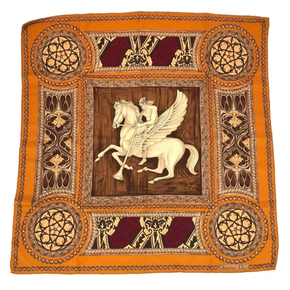 Christian Dior foulard carré 33x33 pouces orange soie cheval 04688a