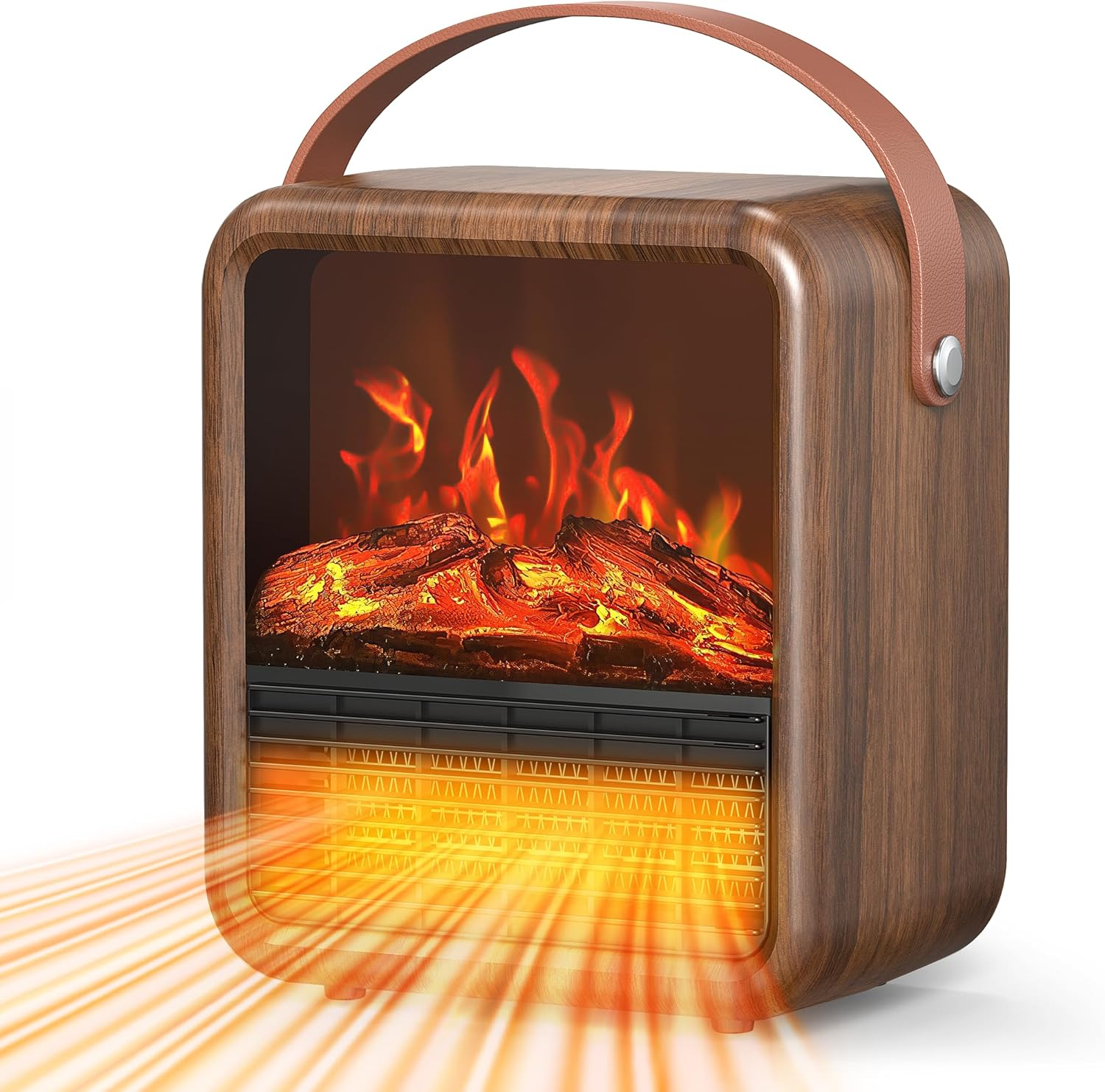 Small Portable Space Heater for Indoor Use with Realistic 3D Flame, Mini Electri