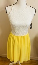 “BY & BY” SHORT Yellow AND WHITE PARTY/COCKTAIL  DRESS, SIZE 5 NEW WITH TAG