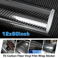 7D Carbon Fiber Vinyl Wrap Roll Car Moto DIY Interior Exterior Black 12x60"