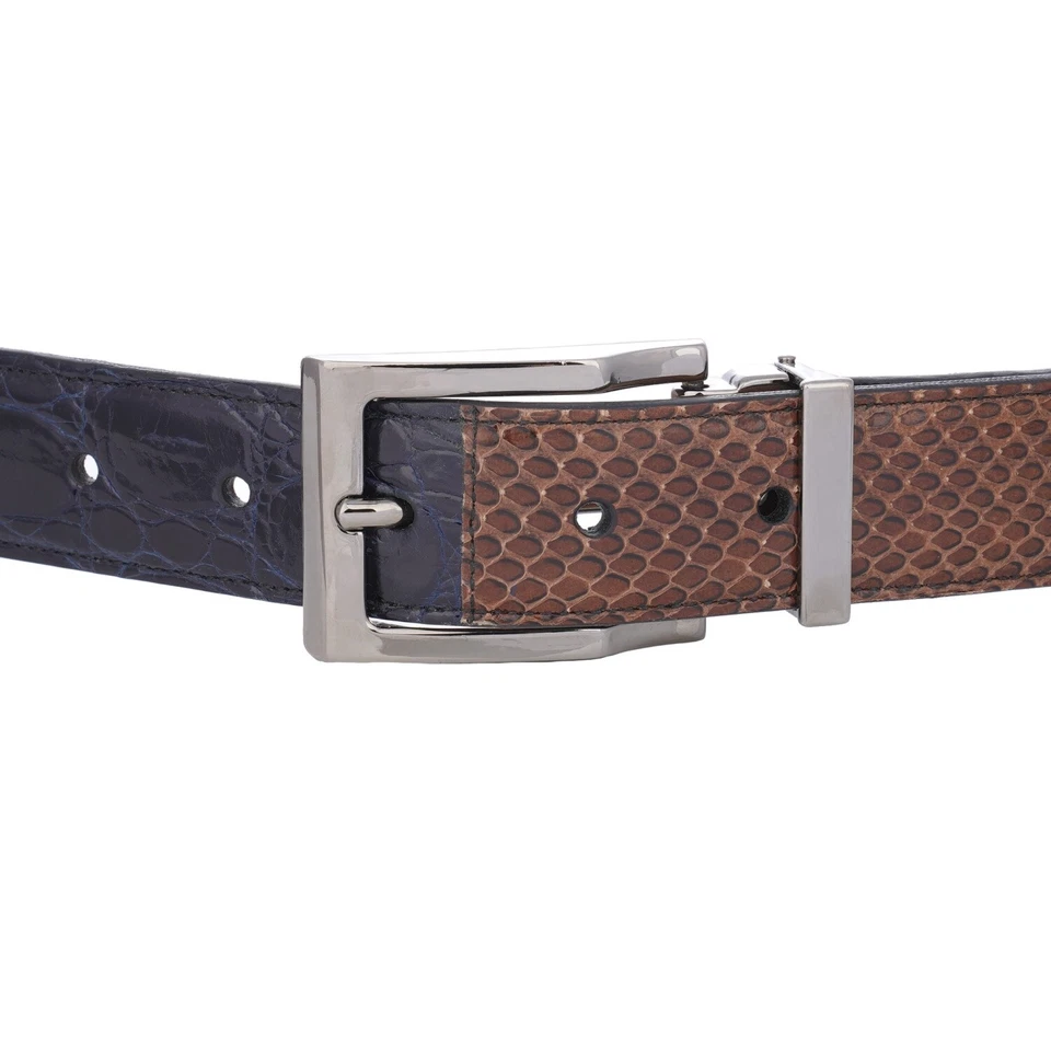 DOLCE & GABBANA Edición Limitada Croco Serpiente Cuero Cinturón Azul Marrón 95 38 Foto 4 de 4