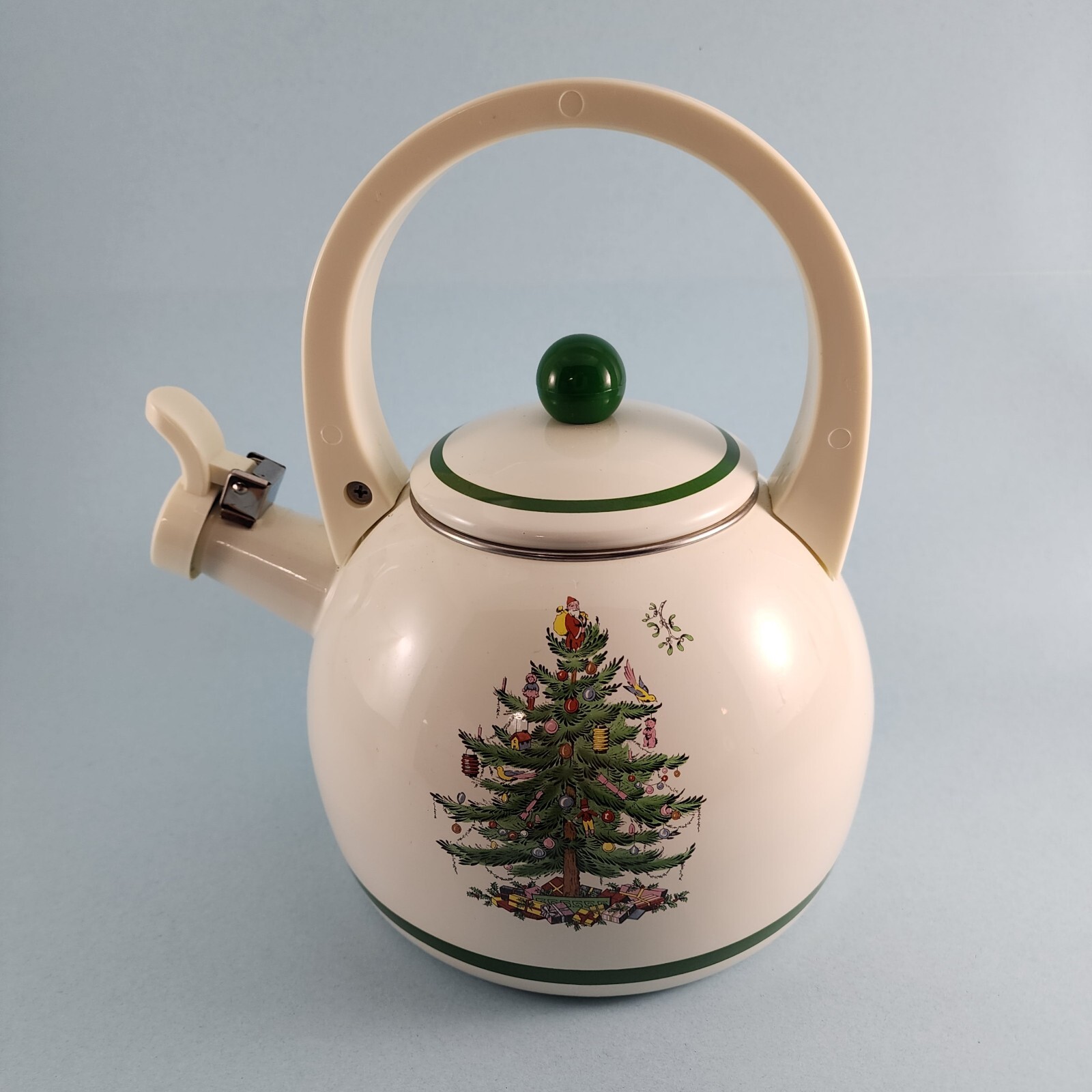 Spode Christmas Tree Whistling Tea Kettle Pot Porcelain Enamel on Steel