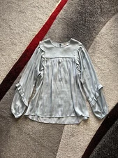 Dolan Anthropologie Light Blue Satin Long Sleeve Blouse XS