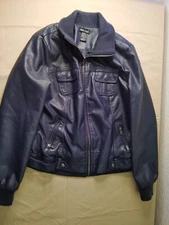 Women's BOMBER LEATHER JACKET  Xl NAVY BLUE By Wet Seal 