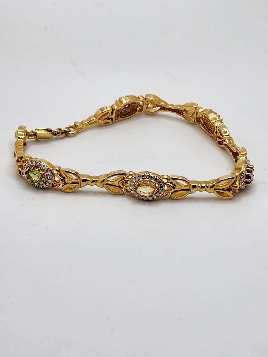 PAJ BR China Multi-gemstone Gold Tone Metal 7 Inch Long PAJ BR China Multi-gemstone Gold Tone Metal 7 Inch Long